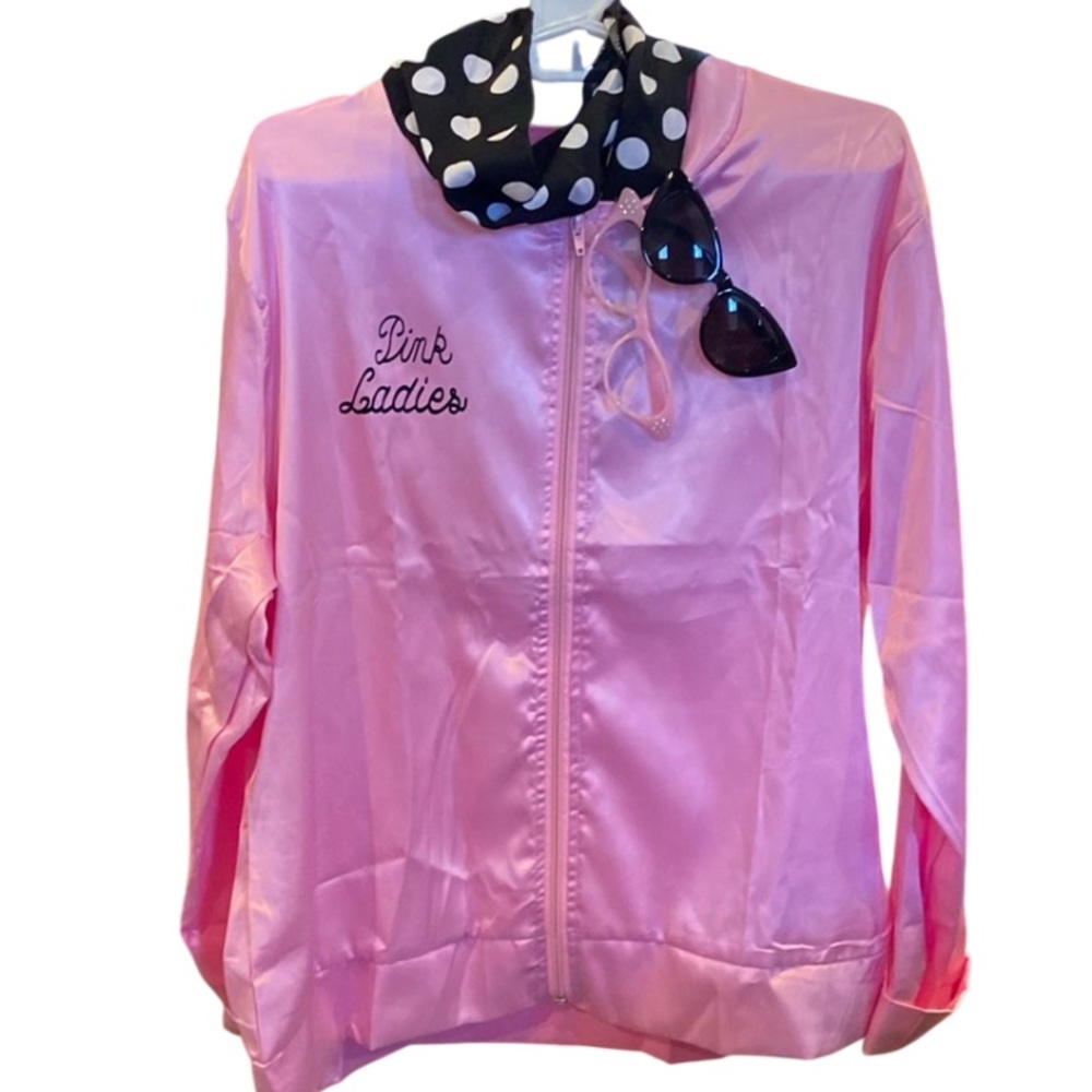 Pink Ladies 24” PTP  lightweight costume Satin style jacket Grease W/accessories
